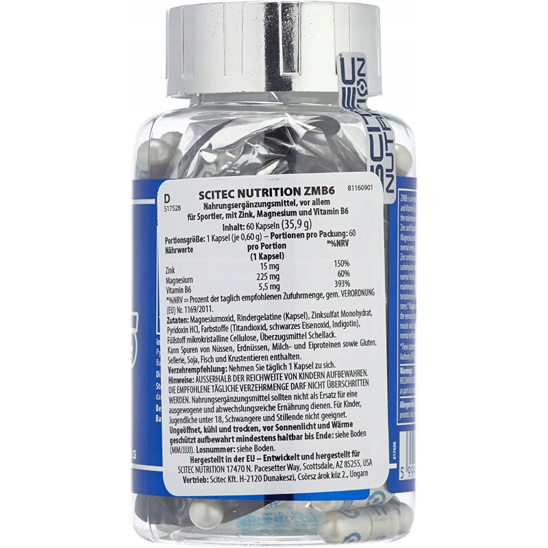 ZMA Scitec ZMB6 60 CAPS MAGNEZ CYNK B6 SEN LIBIDO TESTOSTERON ENERGIA
