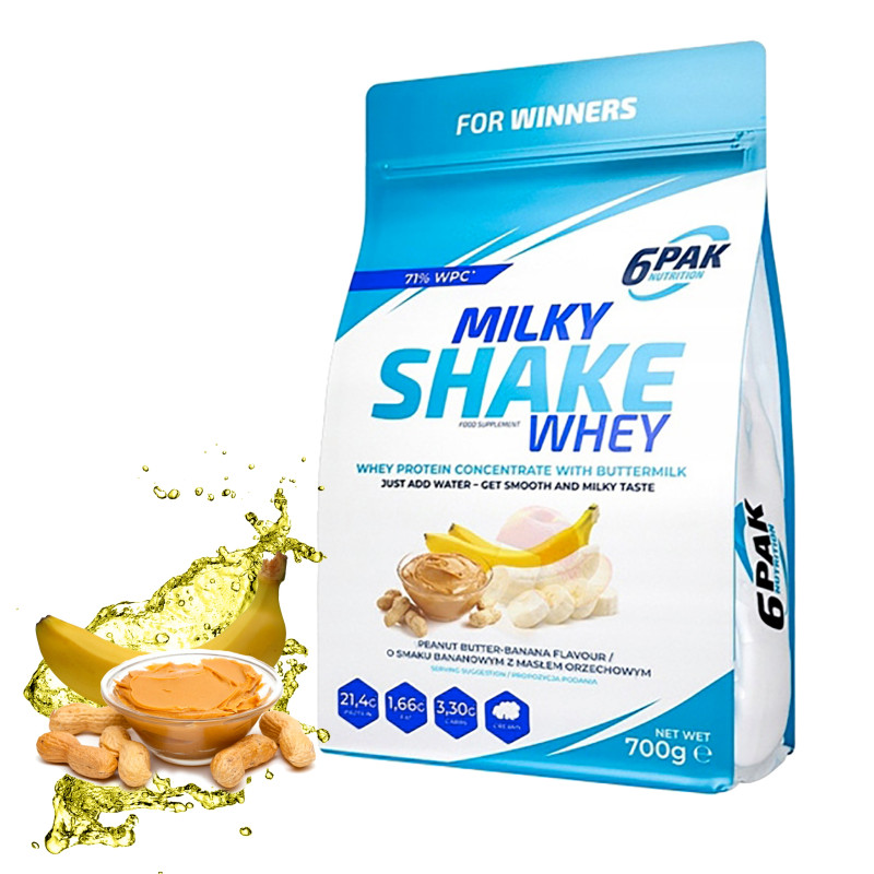 6PAK MILKY SHAKE WHEY 700G PYSZNE BIAŁKO NA ODCHUDZANIE WPC P.BUTTER BANAN