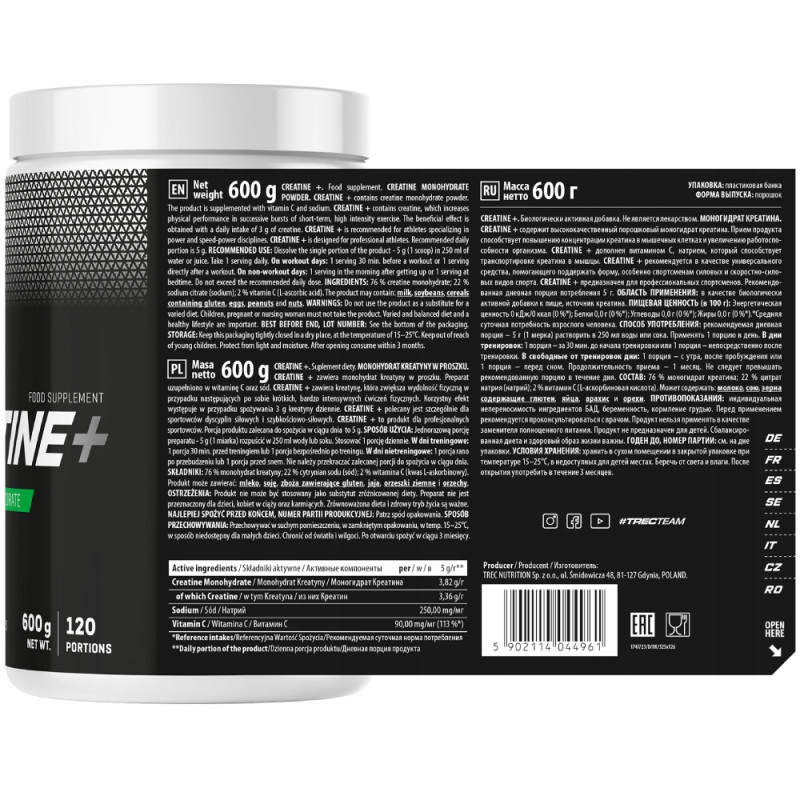 TREC CREATINE + 600g MONOHYDRATE NA MASĘ SIŁĘ WZMOCNIENIE WYDOLNOŚCI MONO TREC CREATINE + 600g MONOHYDRATE NA MASĘ SIŁĘ WZMOCNIENIE WYDOLNOŚCI MONO