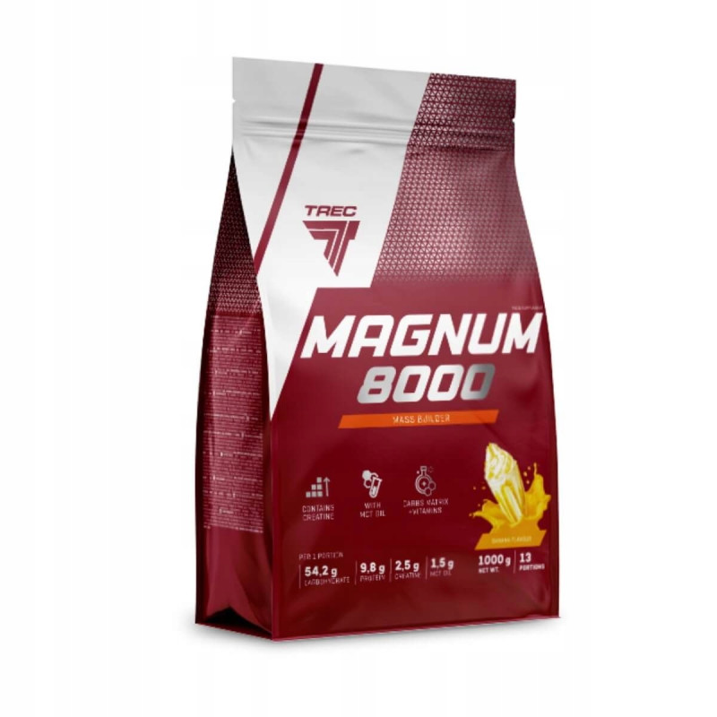 TREC MAGNUM 8000 1000g GAINER KREATYNA BCAA EAA MCT WITAMINY BIAŁKO CHOCO