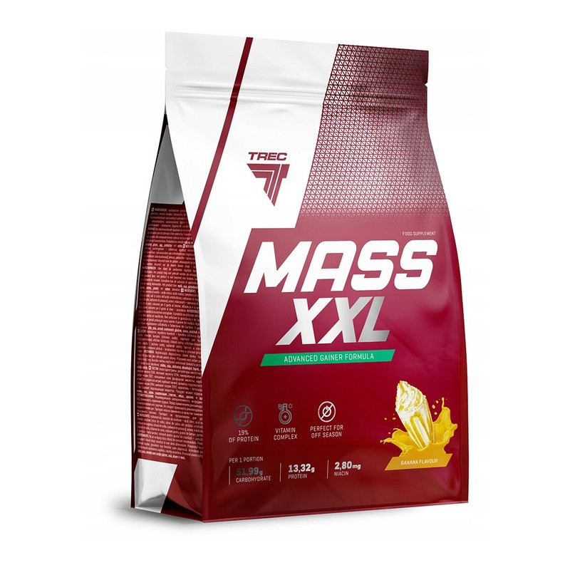 TREC MASS XXL 1KG GAINER BIAŁKO WĘGLOWODANY KREATYNA AMINOKWASY BANAN
