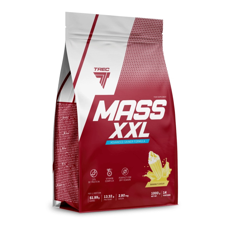 TREC MASS XXL 1KG GAINER BIAŁKO WĘGLOWODANY KREATYNA AMINOKWASY WANILIA