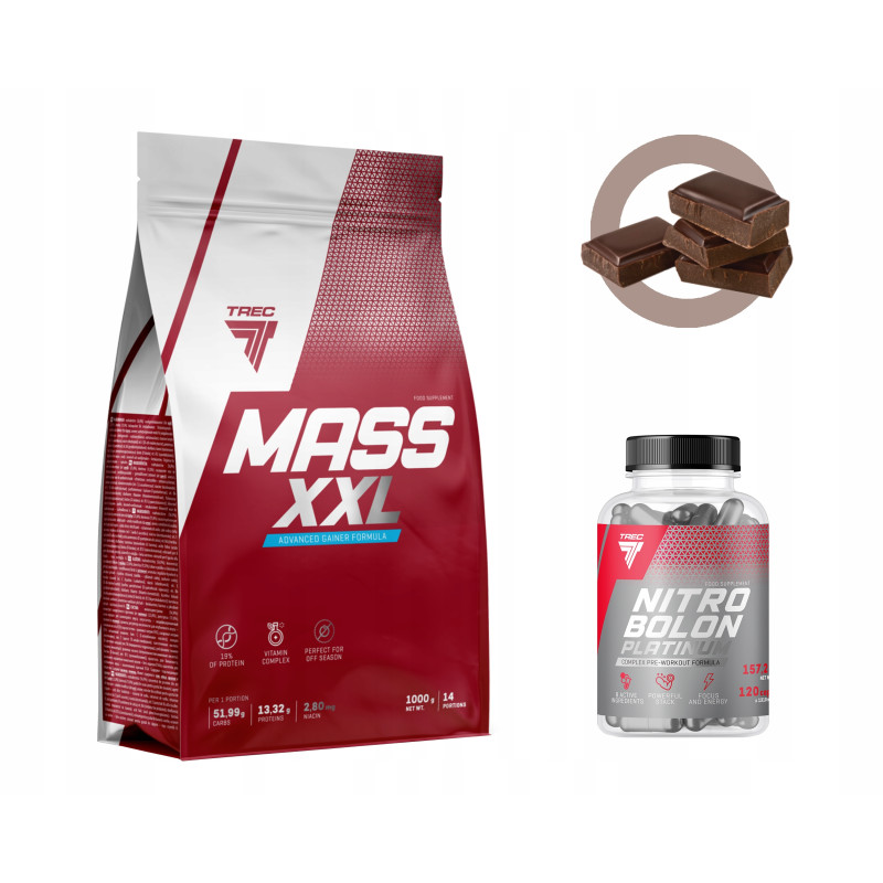 TREC MASS XXL 1KG GAINER BIAŁKO WĘGLOWODANY KREATYNA AMINOKWASY CZEKOLADA
