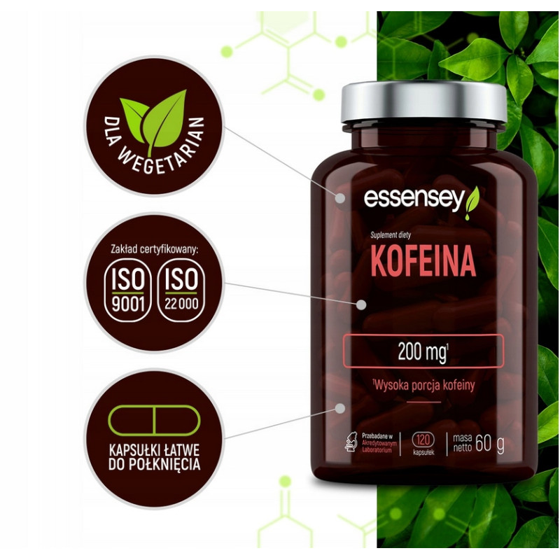 ESSENSEY KOFEINA 200mg CAFFEINE POBUDZENIE ENERGIA SKUPIENIE TERMOGENIC