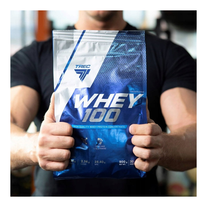 TREC WHEY 100 900g SUPER BIAŁKO WPC 100% SIŁA MASA KONCENTRAT BCAA EAA