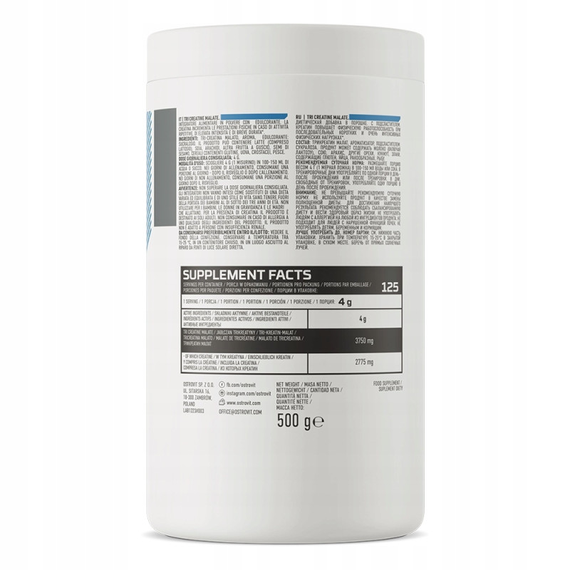 OSTROVIT TRI-CREATINE MALATE KREATYNA JABŁCZAN KREATYNY TCM 500g poziomka