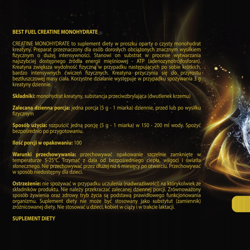 Best Fuel Creatine Monohydrate Monohydrat kreatyny 500g naturalny