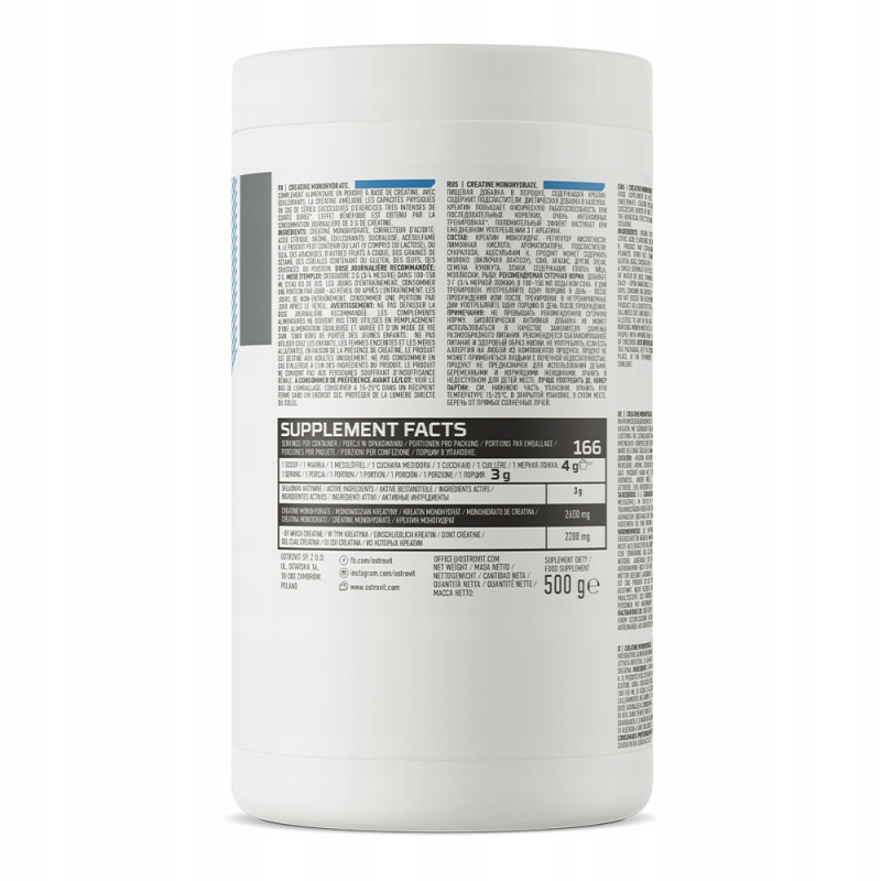 OSTROVIT MONOHYDRAT KREATYNY CREATINE MONO 500g SIŁA MASA MOC POMPA LEMON