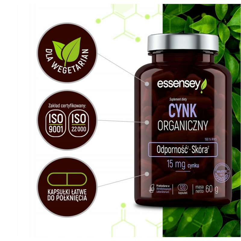 ESSENSEY CYNK ORGANICZNY 120caps TESTOSTERON ODPORNOŚĆ WŁOSY SKÓRA LIBIDO ESSENSEY CYNK ORGANICZNY 120caps TESTOSTERON ODPORNOŚĆ WŁOSY SKÓRA LIBIDO