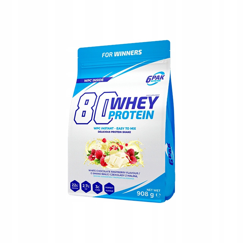 6PAK WHEY PROTREIN 908g BIAŁKO BCAA WITAMINY - biała czekolada - malina