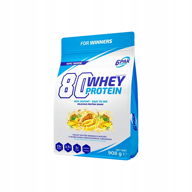 6PAK WHEY PROTREIN 908g BIAŁKO BCAA WITAMINY MINERAŁY - masło orzechowe-ban 6PAK WHEY PROTREIN 908g BIAŁKO BCAA WITAMINY MINERAŁY - masło orzechowe-ban