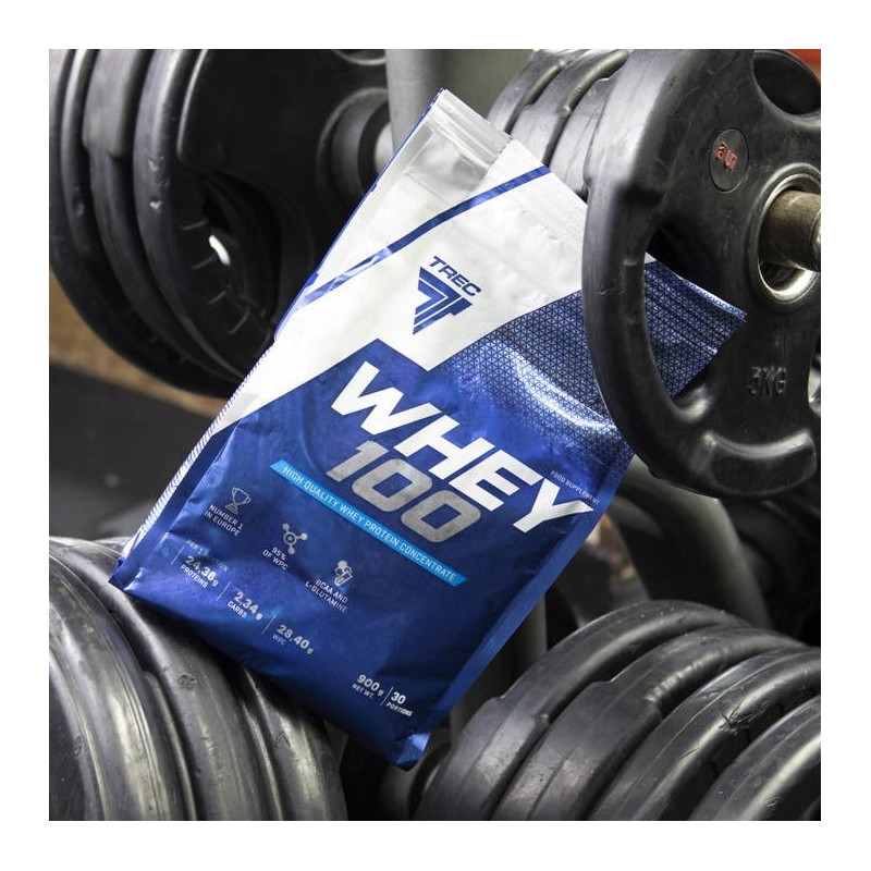 TREC WHEY 100 900g SUPER BIAŁKO WPC 100% SIŁA MASA KONCENTRAT BCAA EAA