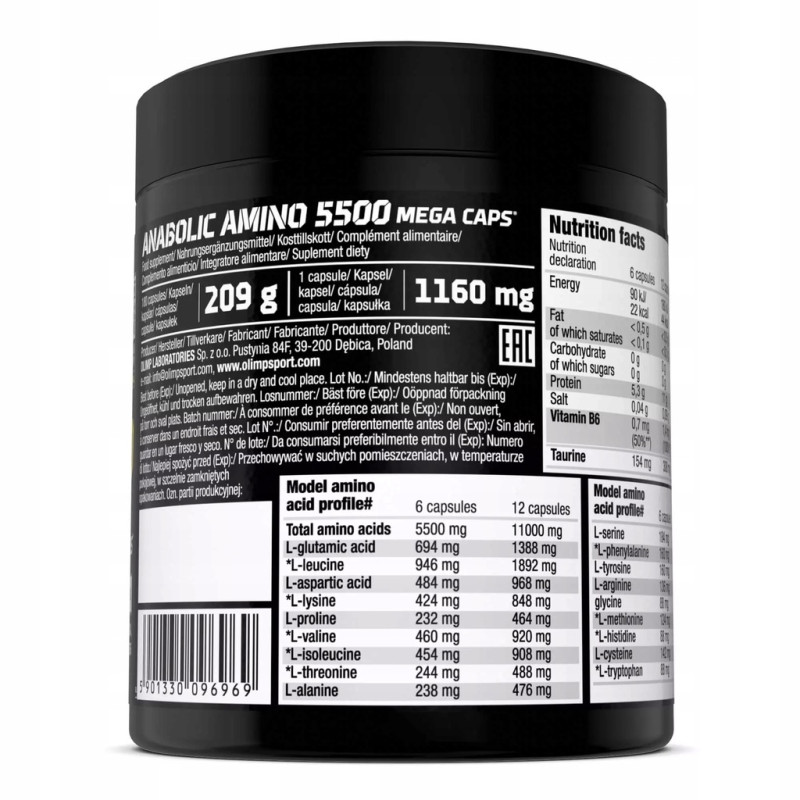 OLIMP ANABOLIC AMINO 5500 180 kapsułek AMINOKWASY BIAŁKO WITAMINY TAURYNA