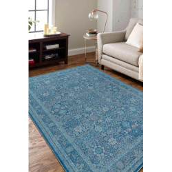 Dywan ANTIGUA 518 74 JW500 wełniany OSTA - Kwiaty, ramka płaskotkany niebieski 250x350cm