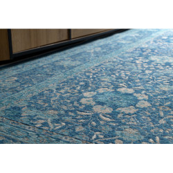 Dywan ANTIGUA 518 74 JW500 wełniany OSTA - Kwiaty, ramka płaskotkany niebieski 250x350cm