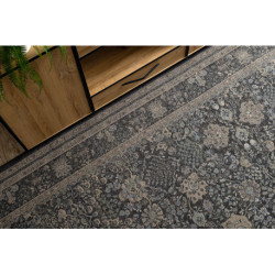Dywan ANTIGUA 518 74 KD900 wełniany OSTA - Kwiaty, ramka płaskotkany beż / czarny 250x350cm