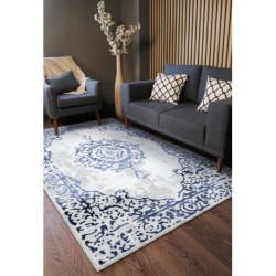 Dywan ALLURE 1961 Ornament, ramka - Strukturalny, stylowy, glamour biały / niebieski 140x190cm