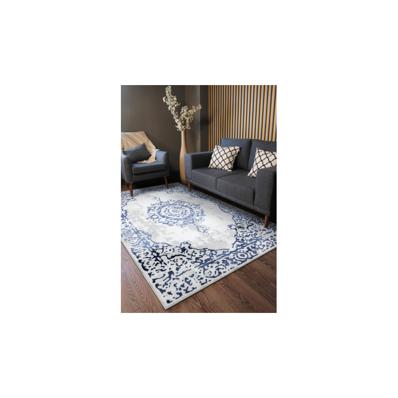 Dywan ALLURE 1961 Ornament, ramka - Strukturalny, stylowy, glamour biały / niebieski 280x370cm Dywan ALLURE 1961 Ornament, ramka - Strukturalny, stylowy, glamour biały / niebieski 280x370cm