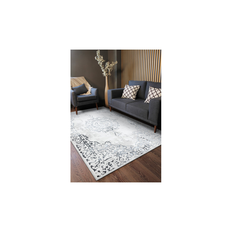 Dywan ALLURE 1961 Ornament, ramka - Strukturalny, stylowy, glamour biały / szary 140x190cm