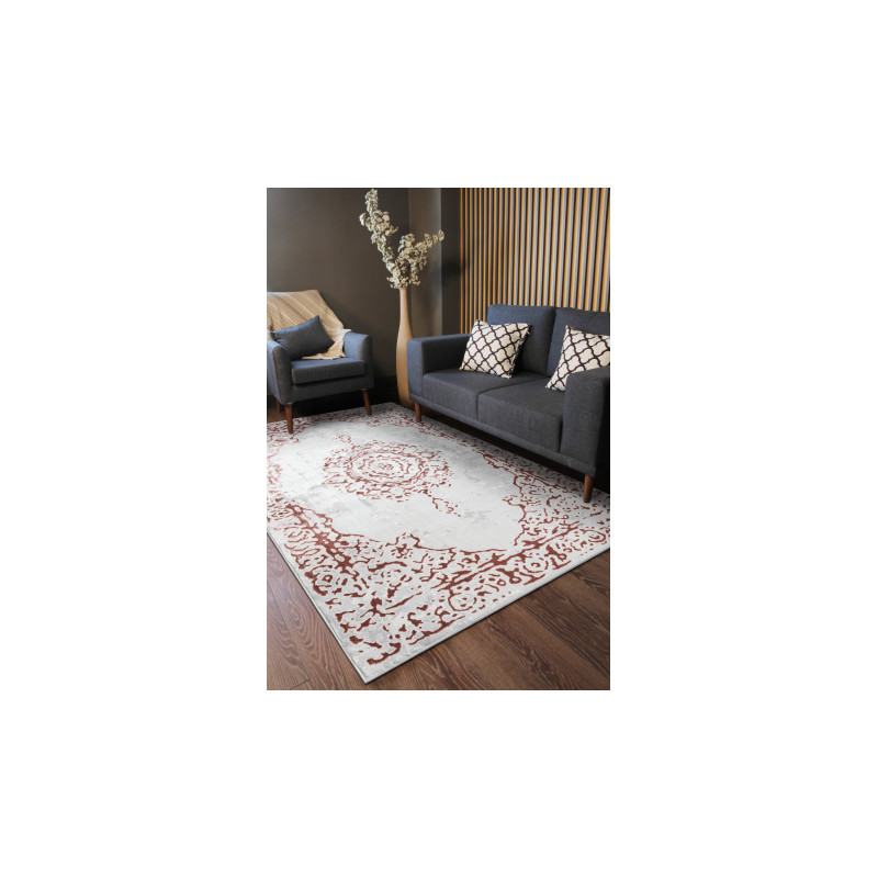 Dywan ALLURE 1961 Ornament, ramka - Strukturalny, stylowy, glamour biały / różowy 200x290cm