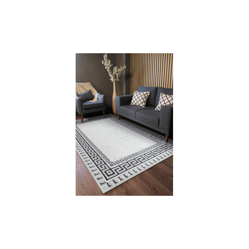 Dywan ALLURE 1960 Grecki klucz, ramka - Strukturalny, stylowy, glamour biały / szary 200x290cm