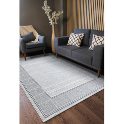 Dywan ALLURE 8783 Grecki klucz, ramka - Strukturalny, stylowy, glamour jasnoszary / biały 80x150cm