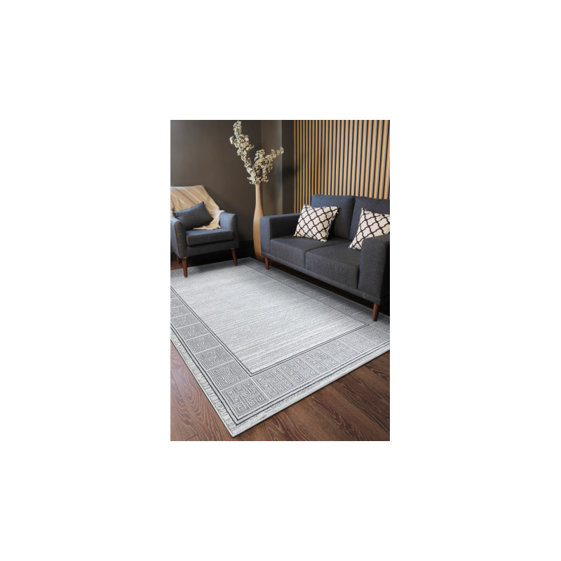 Dywan ALLURE 8783 Grecki klucz, ramka - Strukturalny, stylowy, glamour jasnoszary / biały 80x150cm
