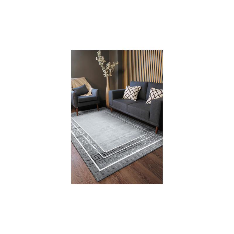Dywan ALLURE 1960 Grecki klucz, ramka - Strukturalny, stylowy, glamour szary 60x250cm