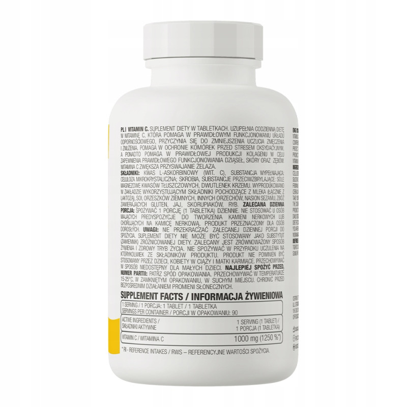 OstroVit Witamina C 1000 mg Kwas L-Askorbinowy ODPORNOŚĆ 90 tabletek