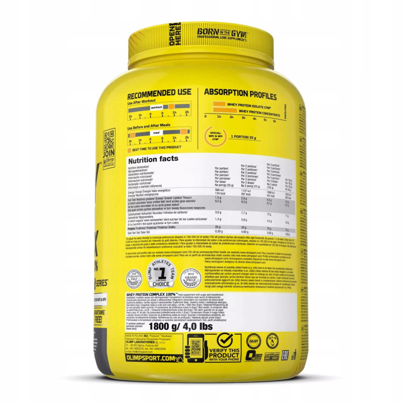 OLIMP WHEY PROTEIN COMPLEX 1800g BIAŁKO WPC WPI WPH IZOLAT szarlotka