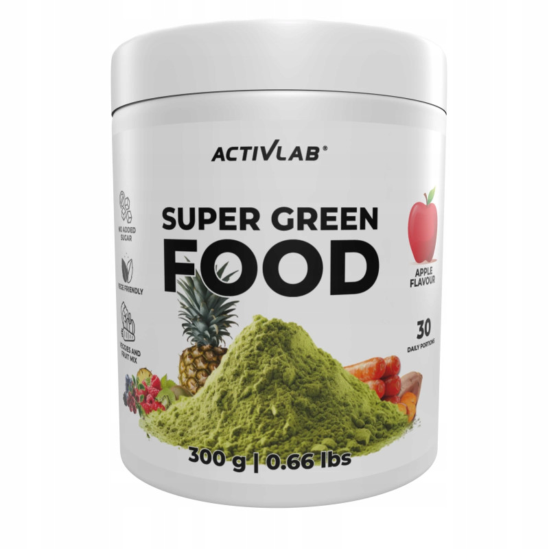 Super Foods Spirulina Chlorella Witaminy SUPER Green Food 300 g Jabłko