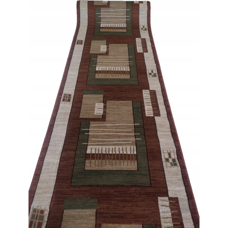 CHODNIK OKAZJA !!! Dywanowy heat-set KRESKI brąz/beż Miękki szer. 100 cm