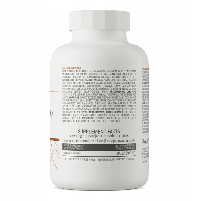 OSTROVIT CHROM ORGANICZNY 200mg 200 tabl ODCHUDZANIE GLIKEMIA POZIOM CUKRU