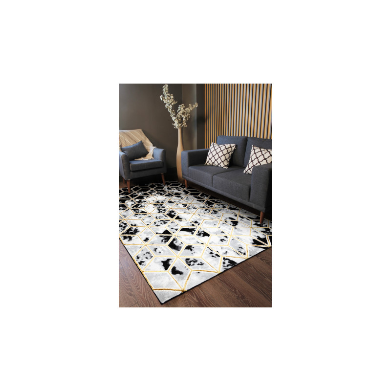 Dywan ALLURE 1966 Cube kostka - Strukturalny, stylowy, glamour czarny / złoty 180x270cm Dywan ALLURE 1966 Cube kostka - Strukturalny, stylowy, glamour czarny / złoty 180x270cm