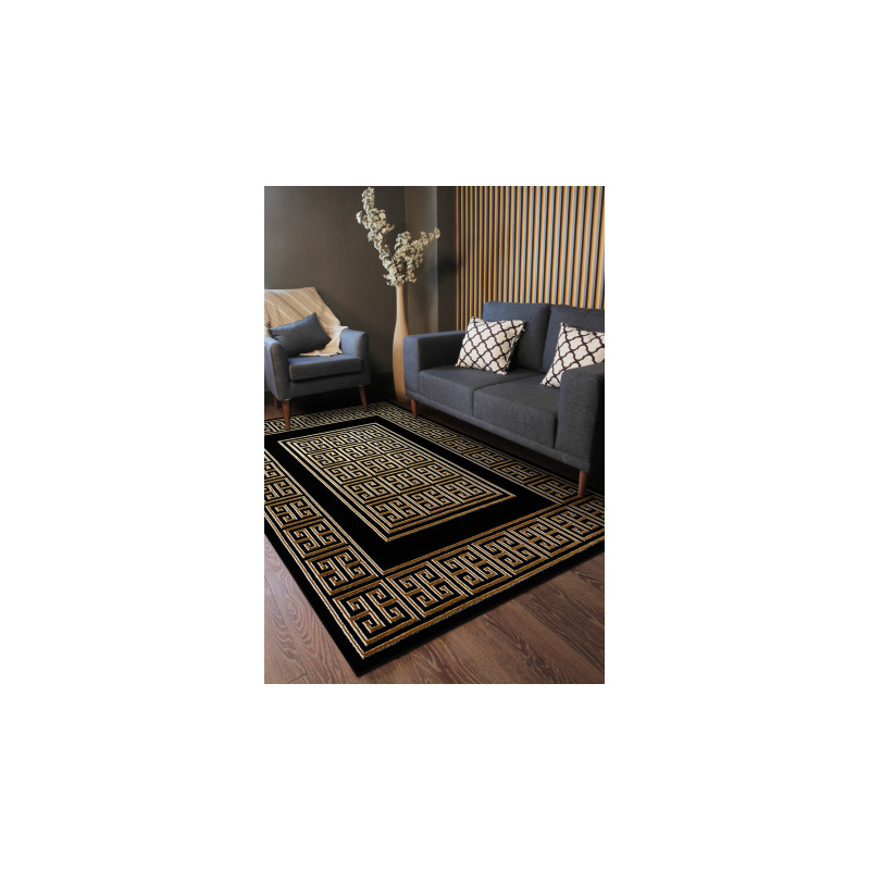 Dywan ALLURE 1968 Grecki klucz, ramka - Strukturalny, stylowy, glamour czarny / złoty 160x220cm Dywan ALLURE 1968 Grecki klucz, ramka - Strukturalny, stylowy, glamour czarny / złoty 160x220cm