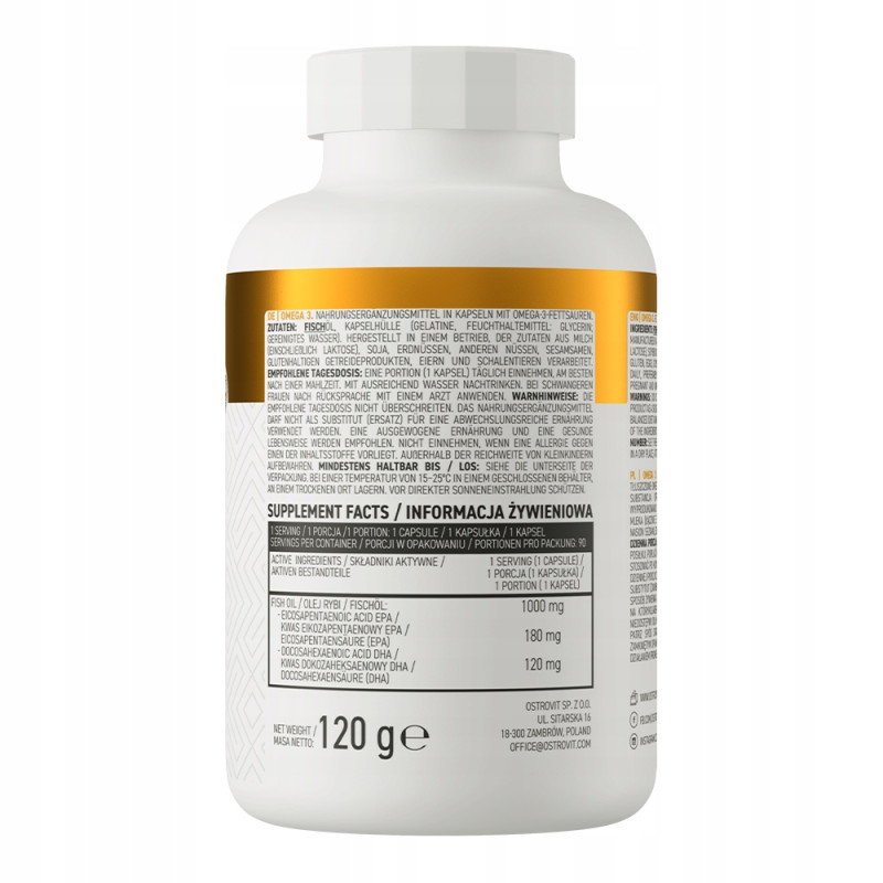 OstroVit Omega 3 KWASY TŁUSZCZOWE EPA DHA Olej Rybi 1000 mg 90kap