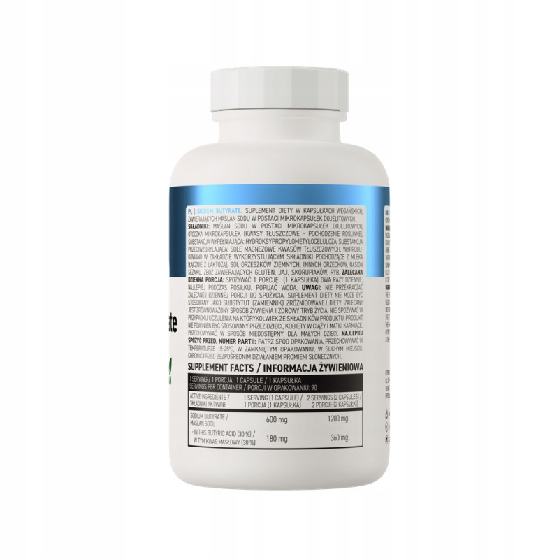 OstroVit Sodium Butyrate 600 mg MAŚLAN SODU Kwas Masłowy Jelita IBS 90cap OstroVit Sodium Butyrate 600 mg MAŚLAN SODU Kwas Masłowy Jelita IBS 90cap