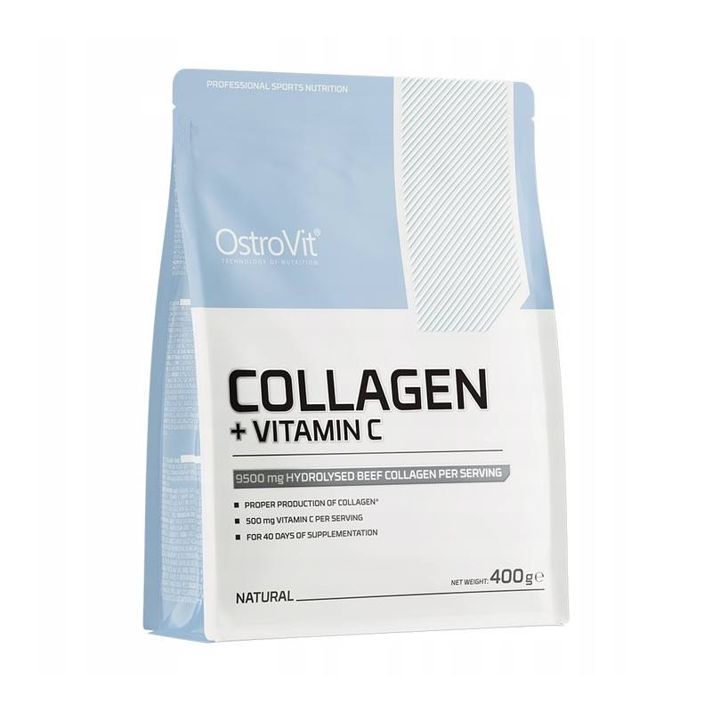 OstroVit Collagen + Vitamin C Kolagen wołowy na stawy włosy 400 g naturalny OstroVit Collagen + Vitamin C Kolagen wołowy na stawy włosy 400 g naturalny