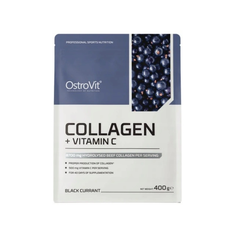 OstroVit Collagen + Vitamin C Kolagen wołowy na stawy włosy 400 g porzeczka OstroVit Collagen + Vitamin C Kolagen wołowy na stawy włosy 400 g porzeczka