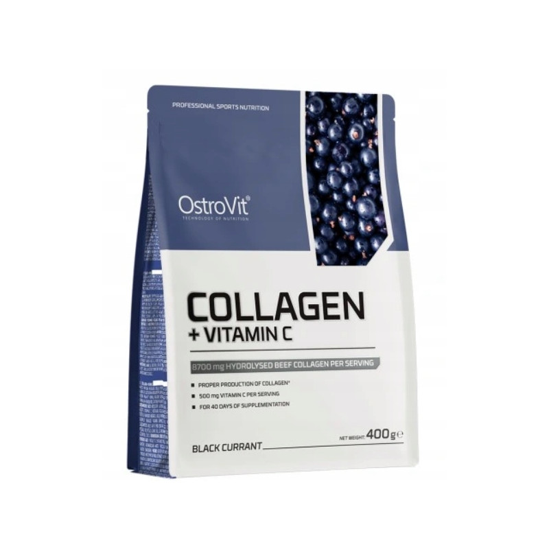 OstroVit Collagen + Vitamin C Kolagen wołowy na stawy włosy 400 g porzeczka OstroVit Collagen + Vitamin C Kolagen wołowy na stawy włosy 400 g porzeczka