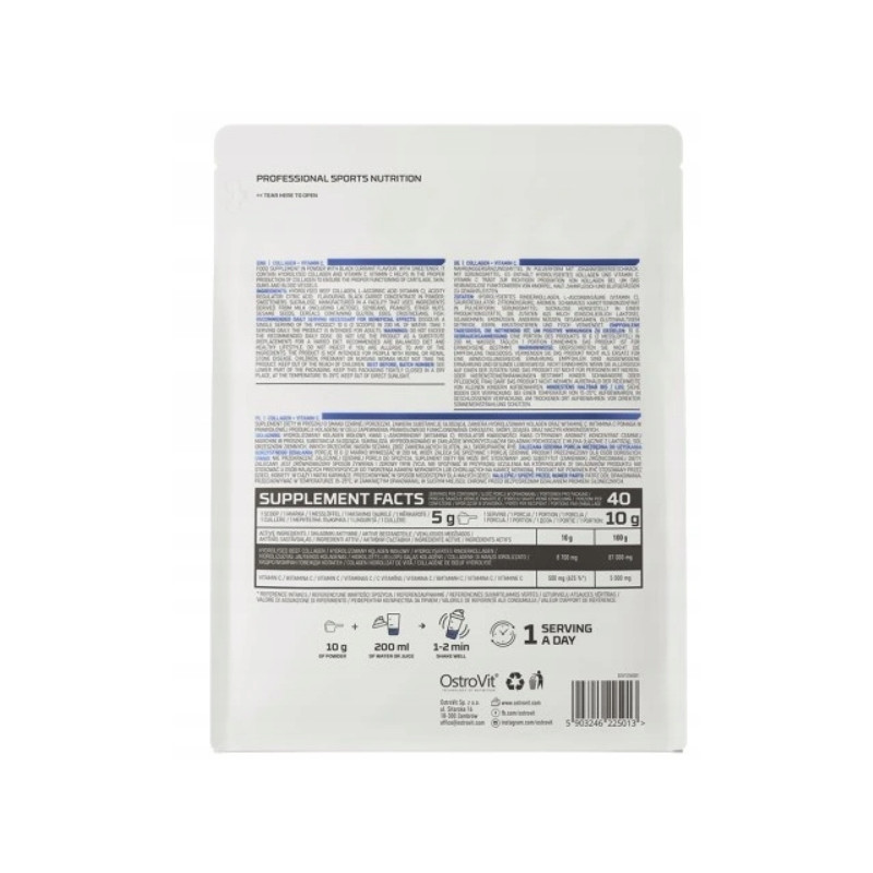 OstroVit Collagen + Vitamin C Kolagen wołowy na stawy włosy 400 g porzeczka OstroVit Collagen + Vitamin C Kolagen wołowy na stawy włosy 400 g porzeczka