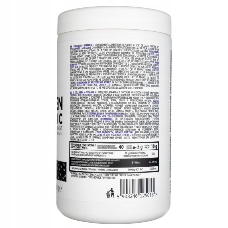 OstroVit Collagen + Vitamin C Kolagen wołowy na stawy włosy 400 g peach