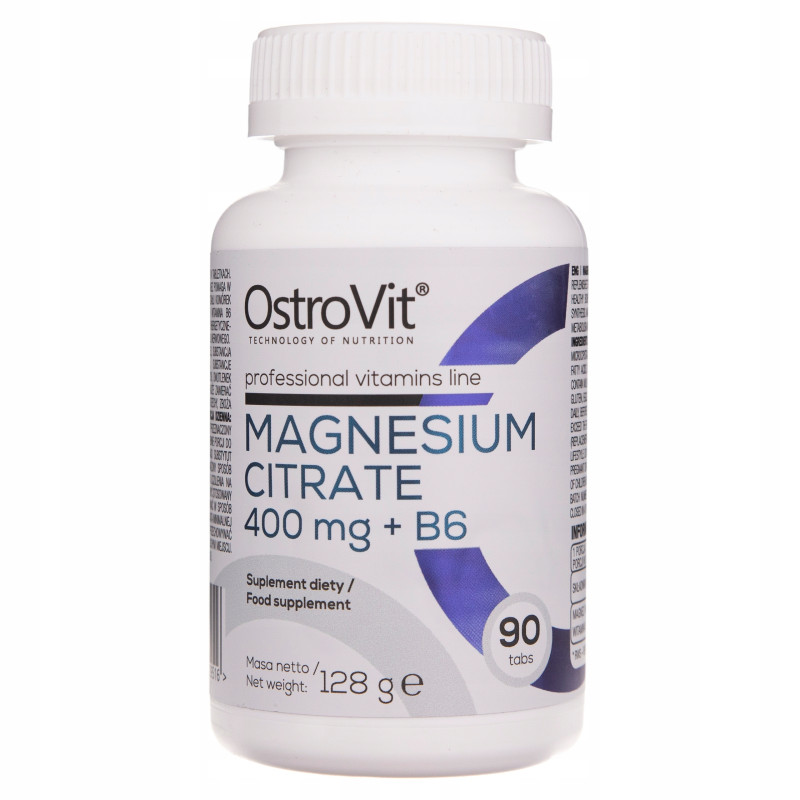 OstroVit Cytrynian Magnezu 400mg + B6 Zmęczenie Skurcze Mięśni 90 tabl.