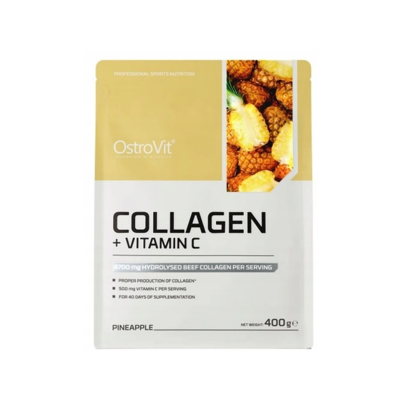 OstroVit Collagen + Vitamin C Kolagen wołowy na stawy włosy 400 g ananas OstroVit Collagen + Vitamin C Kolagen wołowy na stawy włosy 400 g ananas