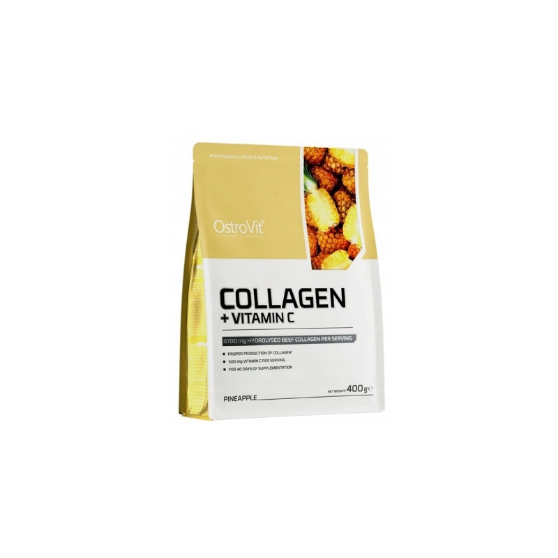 OstroVit Collagen + Vitamin C Kolagen wołowy na stawy włosy 400 g ananas OstroVit Collagen + Vitamin C Kolagen wołowy na stawy włosy 400 g ananas