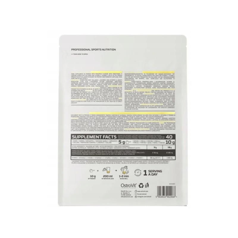 OstroVit Collagen + Vitamin C Kolagen wołowy na stawy włosy 400 g ananas OstroVit Collagen + Vitamin C Kolagen wołowy na stawy włosy 400 g ananas