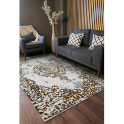 Dywan ALLURE 1961 Ornament, ramka - Strukturalny, stylowy, glamour złoty / biały  80x150cm