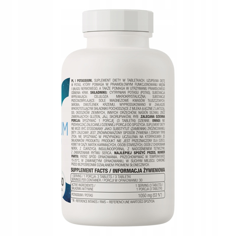 OstroVit Potassium POTAS Cytrynian Potasu 1050 mg zdrowe serce 90 tabs OstroVit Potassium POTAS Cytrynian Potasu 1050 mg zdrowe serce 90 tabs