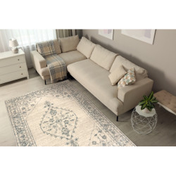 Dywan ABBY 486.10.LA100 wełniany OSTA - Ornament, ramka klasyczny beż / zielony 135x200cm