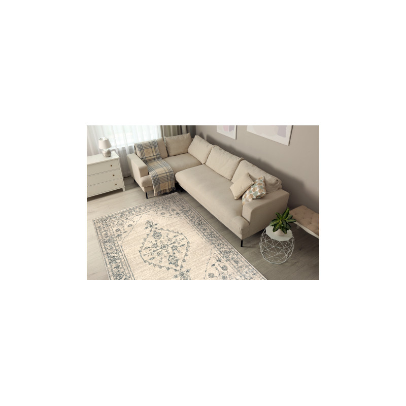Dywan ABBY 486.10.LA100 wełniany OSTA - Ornament, ramka klasyczny beż / zielony 135x200cm